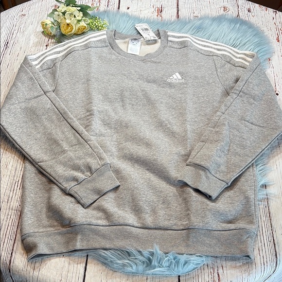 NWT Adidas Grey 3 Stripe Sweatshirt sz L - Picture 1 of 11